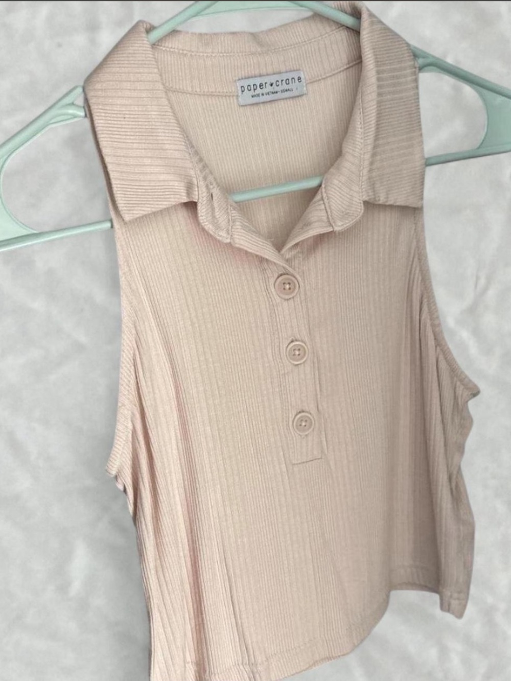 Paper Crane Ribbed Collared Tank Top in Cream Color